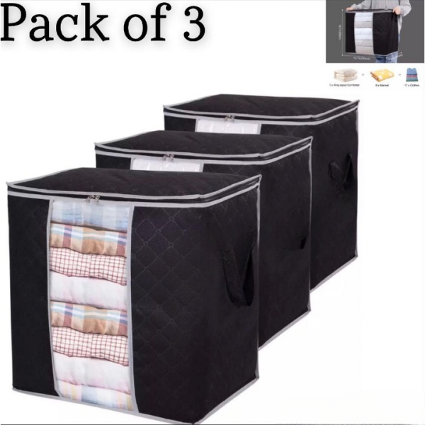 Pack Of 3 Home Storage Bag Foldable Non Woven  Closet Organizer Bags