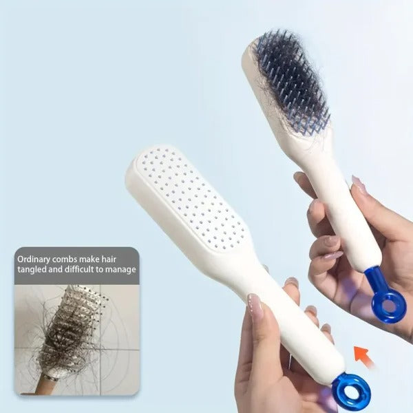 Self Cleaning Hair Brush, One-click Cleaning Telescopic Hair Comb – With Box (random Color)